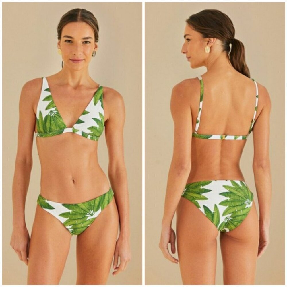 💕FARM RIO Palm Fan Bikini Set - Triangle Bikini Top + Low Bikini Bottom XL NWT